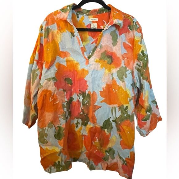 Joie Women's Watercolor Floral Linen Blouse 1X - Picture 1 of 5